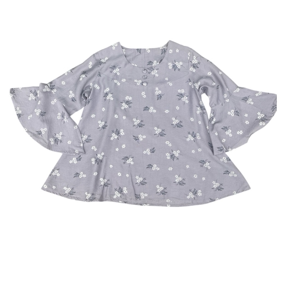 Floral lilac XL 3/4 belled sleeve A line tunic top fabric button detail Top